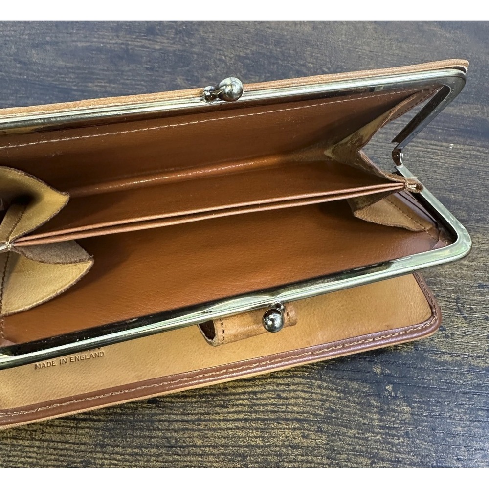 Vintage London Big Ben Tower Bridge Real Leather Kiss Lock Bifold Wallet England - Picture 11 of 16